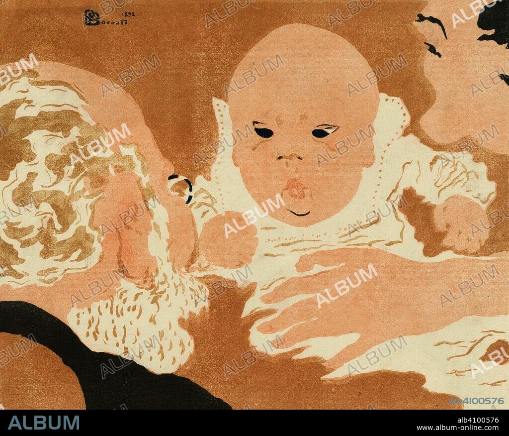 PIERRE BONNARD. Family Scene (Scène de famille). Dimensions: 28.8 cm x 39.6 cm, 21.8 cm x 26.6 cm.