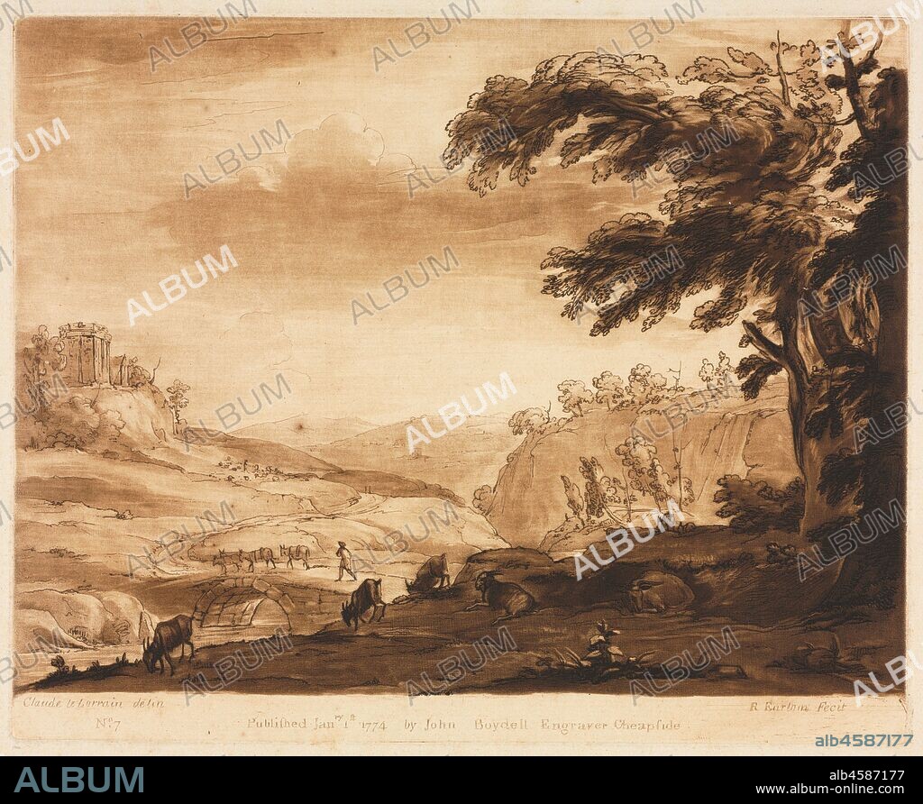 Liber Veritatis: No. 7, An Island Scene of a Mountainous Country with Cattle, 1774.