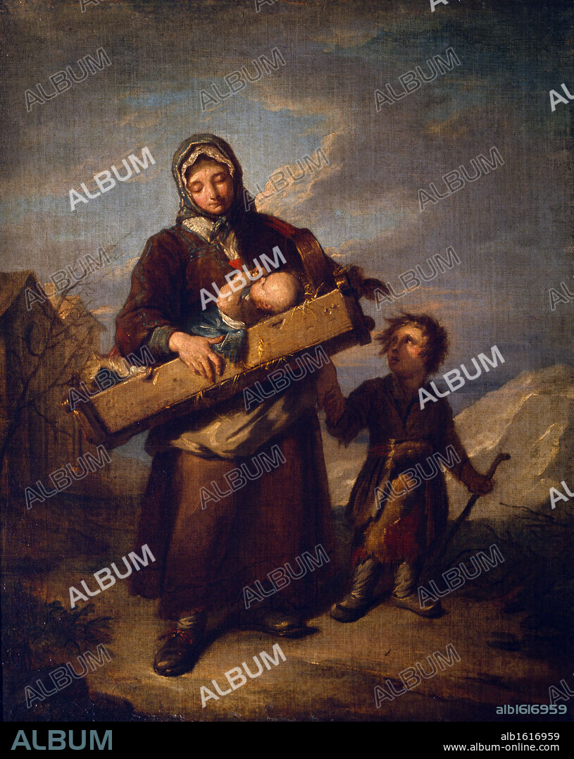 Russia, Moscow, Pushkin Museum Of Fine Arts, Beggar Woman with Children (Savoyarde) by Jaques Dumont, oil painting, 1737, (1701-1781).