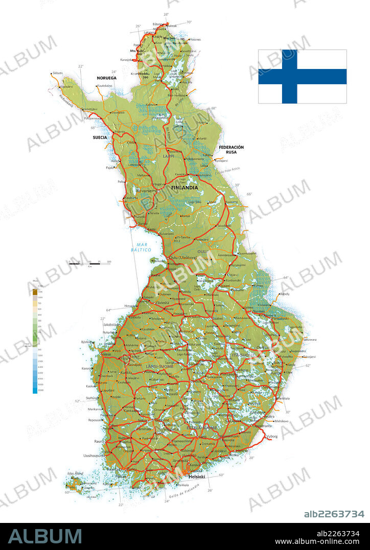 FINLANDIA. Mapa físico y político de Finlandia.