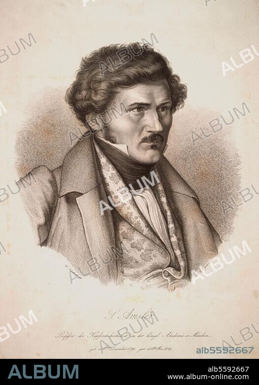 Amsler, Samuel Zeichner und Kupferstecher. 17.12.1791 Schinznach (Kanton Aargau) - 18.5.1849 München. Porträt. Radierung, 1833, von Heinrich Merz. (1806-1875) nach Zeichnung von Wilhelm von Kaulbach (1805-1874). 31,5 × 23 cm. Berlin, Sammlung Archiv für Kunst und Geschichte.