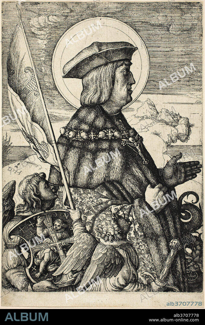 DANIEL HOPFER. Emperor Maximilian I in the Guise of Saint George. Dated: c. 1509/1510. Dimensions: sheet (trimmed to plate mark): 22.7 x 15.7 cm (8 15/16 x 6 3/16 in.). Medium: etching (iron) with open biting, plate bitten twice.