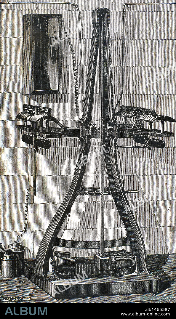 Giovanni Caselli Pantelegraph. Apparatus created in the year 1862 for sending and receiving long-distance images through the telegraphic network. It is the work of the Italian physicist Giovanni Caselli (1815-1891). Engraving 19th century.