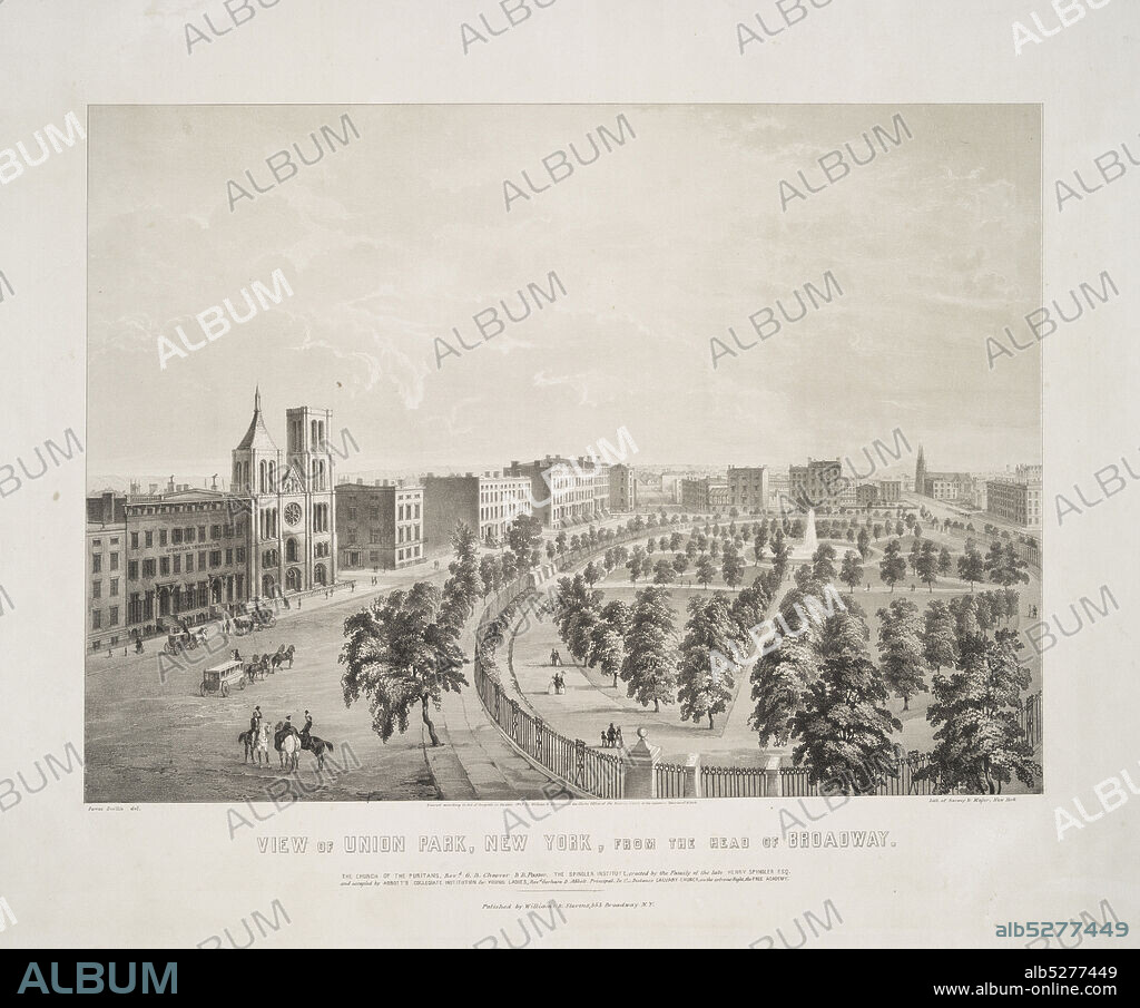 View of Union Park, New York, from the head of Broadway., still image, Prints, 1849, Smillie, James (1807-1885).