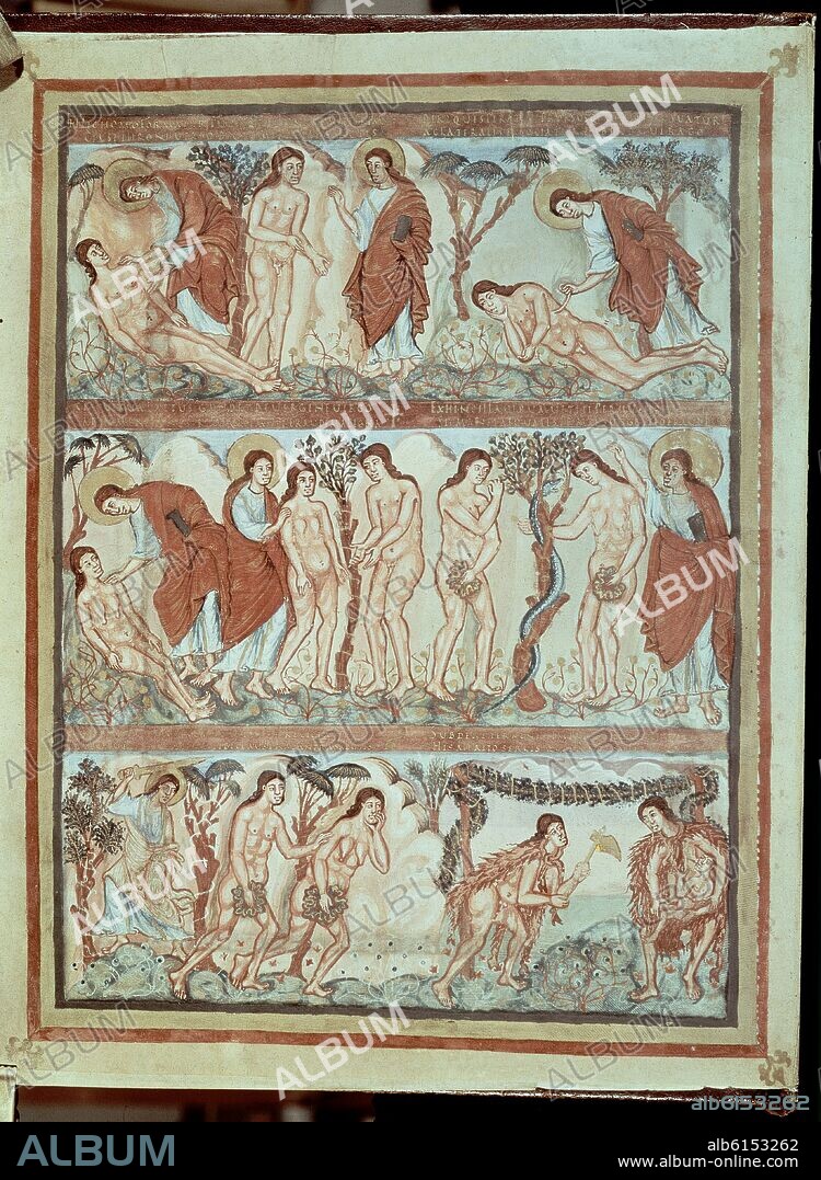 BIBLIA DE CARLOS EL CALVO - HISTORIA DE ADAN Y EVA - SIGLO IX.