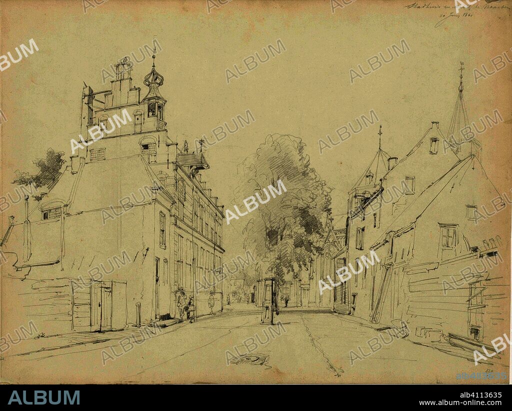 Stadhuis and Markt in Naarden. Draughtsman: Cornelis Springer. Dating: 10-Jun-1861. Measurements: h 420 mm × w 558 mm.