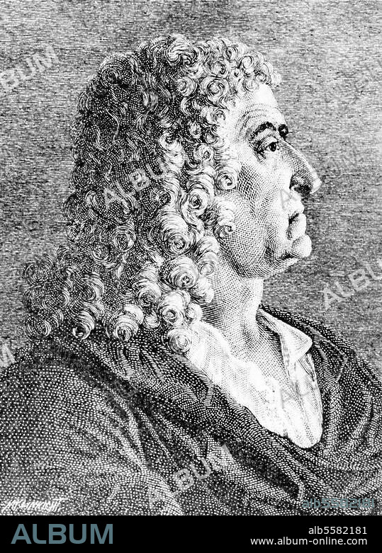 Böttger, Johann Friedrich Alchimist, "Erfinder" des Porzellans Schleiz 4.2.1682 - Dresden 13.3.1719. Porträt. Holzstich, 1872 (nach zeitgenössischem Bildnis?).