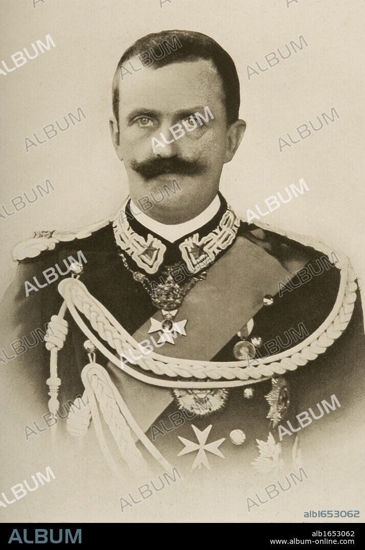 H.M. Victor Emmanuel III of Italy, 1869-1947. King of Italy 1900-1946, Emperor of Ethiopia 1936-1943 and King of Albania 1939-1943.From a photograph by Russell.