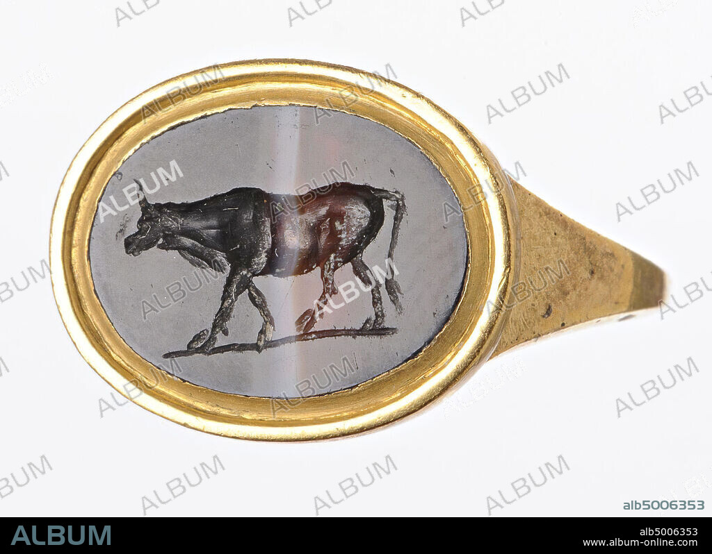 Vz: bull, gem, intaglio, ring stone, striped agate, Color: red-brown.