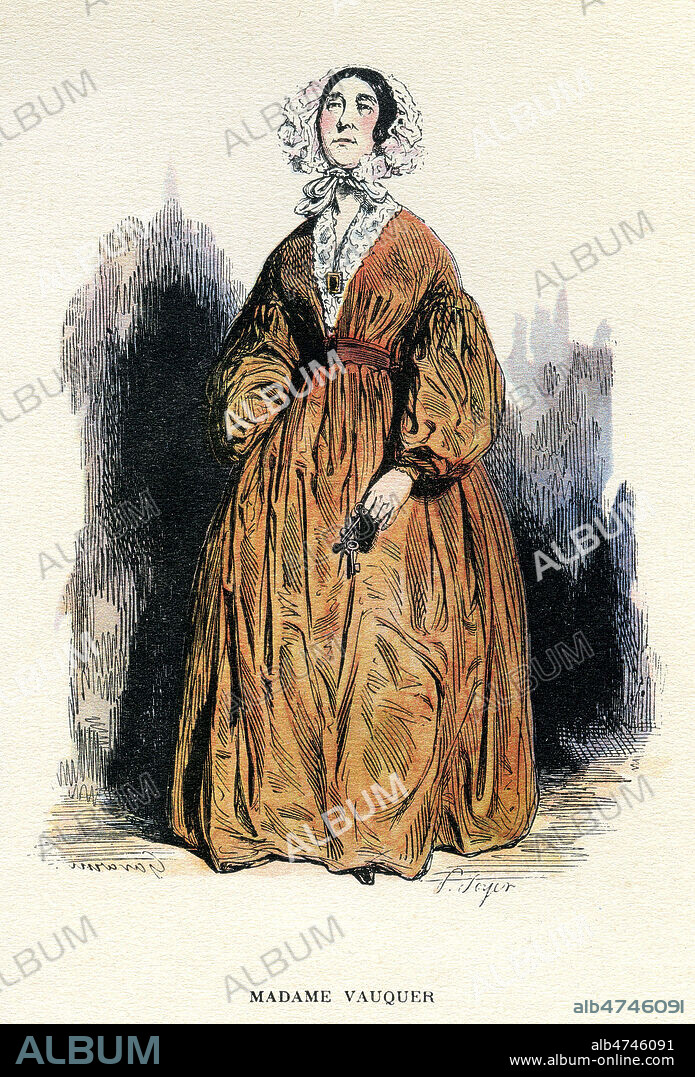 Madame Vauquer. Illustration de GAVARNI (1804-1866) reprise vers 1890 dans le Pere Goriot d'Honore de BALZAC (1799-1850). Credit : Collection Jonas/Kharbine-Tapabor.