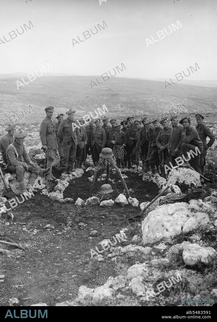 Tell el-Ful battlefield, etc. Large grave filled with dead Turks. ca. 1917.