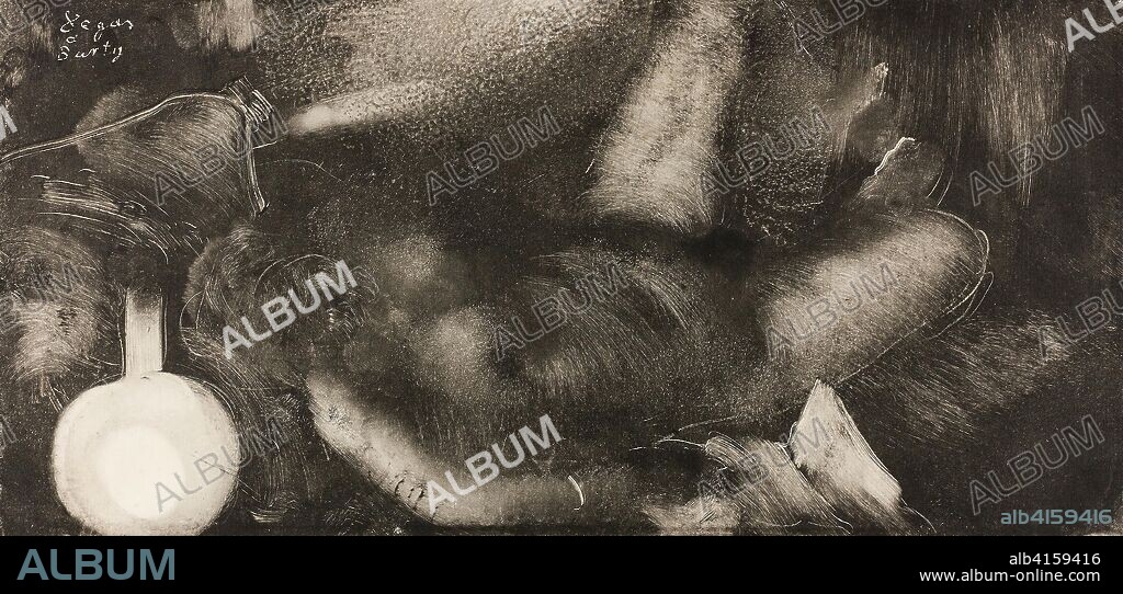 HILAIRE GERMAIN EDGAR DEGAS. Woman Reclining on Her Bed. Edgar Degas; French, 1834-1917. Date: 1880-1890. Dimensions: 199 × 415 mm (image/plate); 222 × 419 mm (sheet). Monotype in black ink on ivory laid paper. Origin: France.