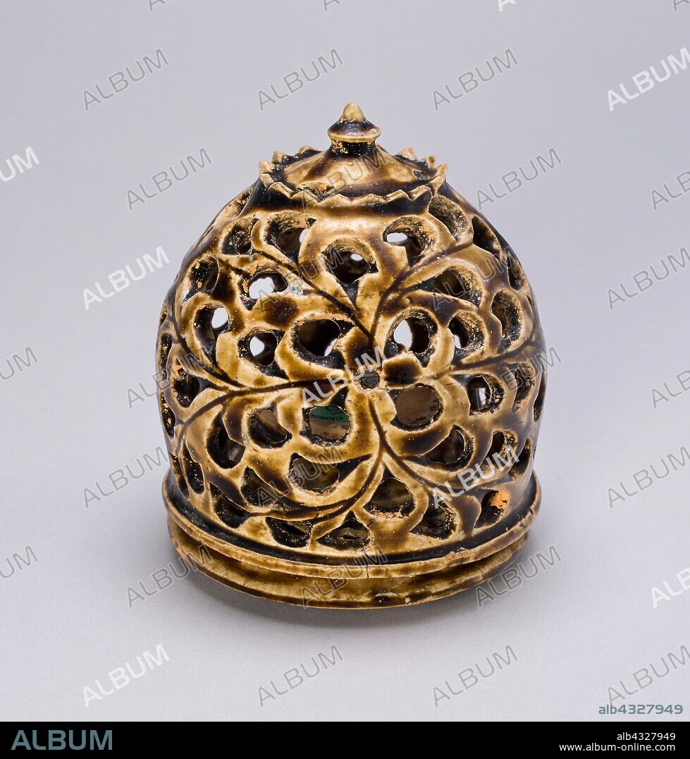 Teardrop-Shaped Incense Burner (Cintanmani), Southern Song dynasty (1127–1279), China, Jizhou-type ware, stoneware with olive-brown glaze and openwork decoration, H. 11.3 cm (4 1/2 in.), diam. 7.8 cm (3 1/8 in.).