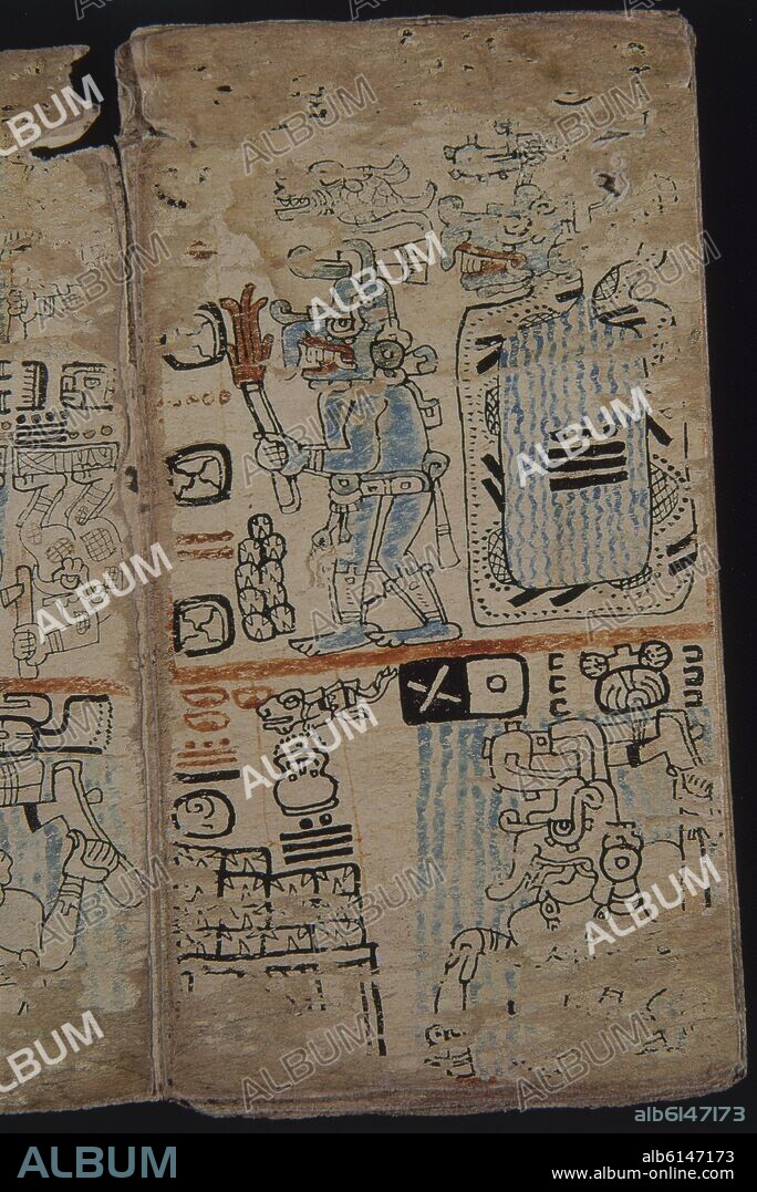 FACSIMIL-PAGINA DEL CODICE TRO-CORTESIANO-CULTURA MAYA-DIOSES Y HOMBRES - S XIII AL XV.