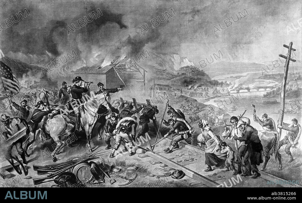 Sherman's March to the Sea is the name commonly given to the military Savannah Campaign in the American Civil War, conducted through Georgia in 1864 by Major General William Tecumseh Sherman of the Union Army. The campaign began with Sherman's troops leaving the captured city of Atlanta, Georgia, on November 15 and ended with the capture of the port of Savannah on December 21. His forces destroyed military targets as well as industry, infrastructure, and civilian property and disrupted the South's economy and its transportation networks. Sherman's bold move of operating deep within enemy territory and without supply lines is considered to be revolutionary in the annals of war. Engraving by Alexander Hay Ritchie.