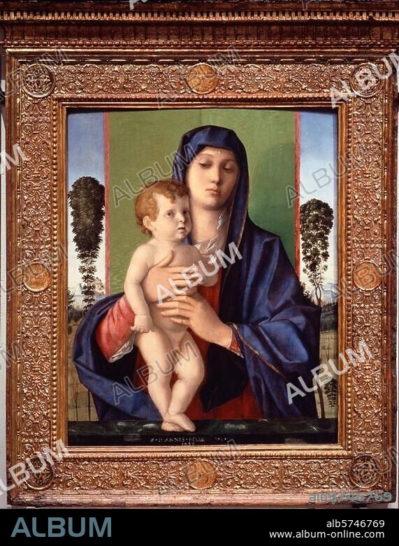 GIOVANNI BELLINI. Bellini, Giovanni c. 1430 - 1516. "Madonna degli alberetti" (Madonna with the little tree), 1487. Oil on wood, 74 × 58cm. Venice, Galleria dell'Accademia.