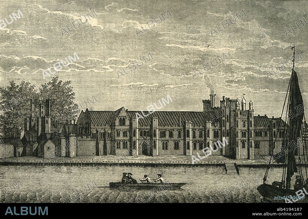 'A View of the Ancient Royal Palace Called Placentia', (c1878). The Palace of Placentia was a palace built on the banks of the Thames at Greenwich by Humphrey, Duke of Gloucester in 1447. In 1660 King Charles II engaged John Webb to build a new royal palace on the site but the work never completed. In 1694 the old palace was demolished and Webb's building was incorporated into the Greenwich Hospital. From Old and New London: A Narrative of Its History, Its People, And Its Places. The Southern Suburbs, Volume VI, by Edward Walford. [Cassell, Petter, Galpin & Co., London, Paris & New York, c1878].