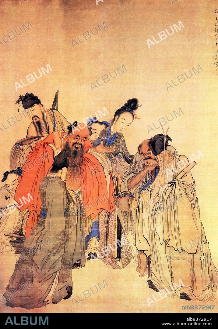 Huang Shen was a Chinese painter during the Qing Dynasty. Huang was born in Ninghua, Fujian province, to a poor family.<br/><br/>. He began his training under the painter Shangguan Zhou. In the earliest part of his career he excelled at cursive calligraphy and favored a meticulous style modelled after Ni Zan. He became better known as an artistic innovator who was one of the Eight Eccentrics of Yangzhou. When it came to paintings of people he favored images of religious, historic, and common people. His more famous works include The Drunk Monk and Shepherd Su Wu.