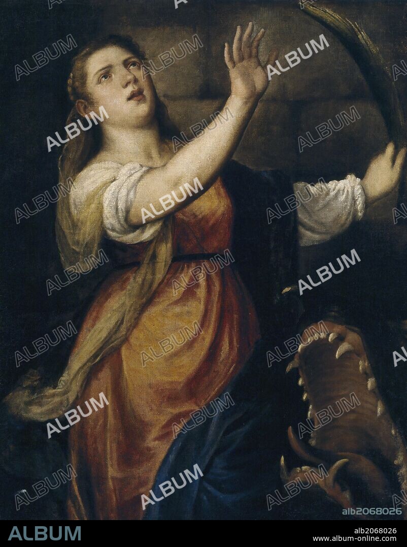 TIZIANO (taller). Vecellio di Gregorio Tiziano (Taller de) / 'Santa Margarita', Hacia 1574, Escuela Italiana, Óleo sobre Lienzo, 116 cm x 91 cm, P00446.