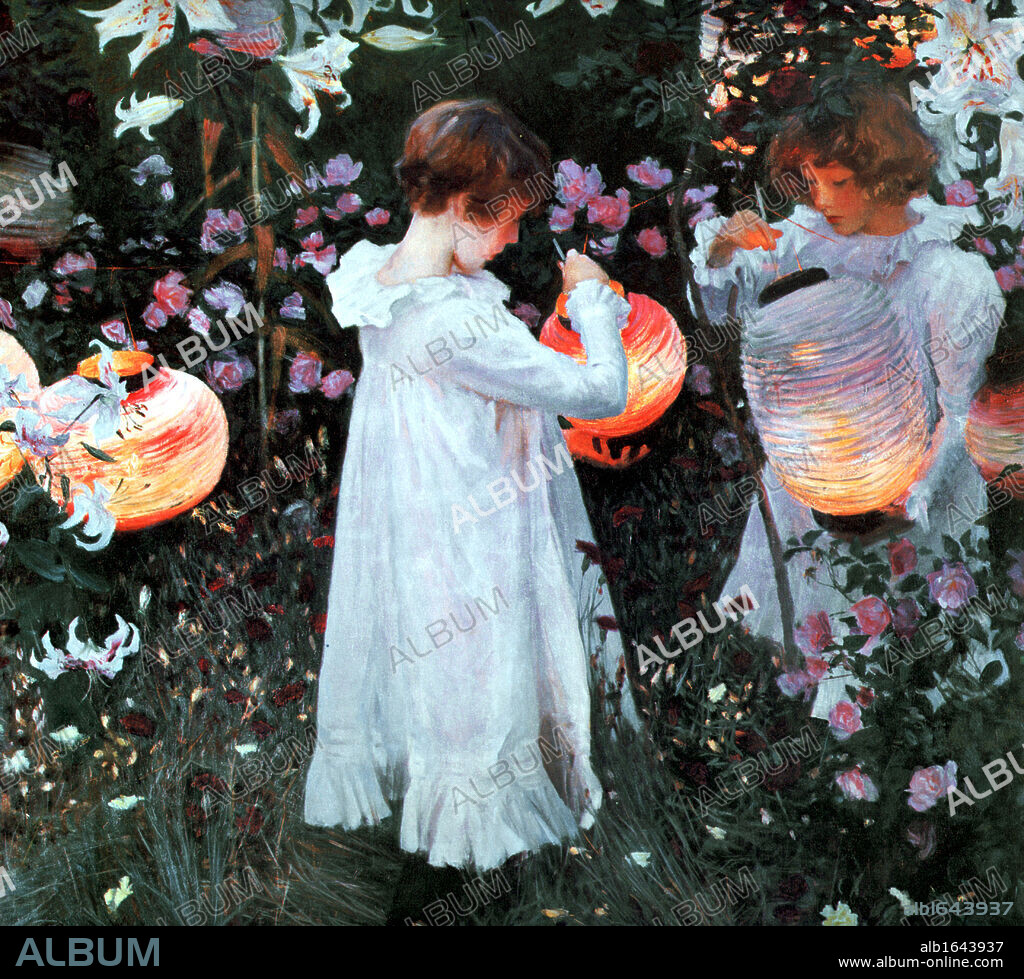Carnation, Lily, Lily, Rose', 1885. Oil on canvas. John Singer Sargent (1856-1925) American painter. Dolly and Polly, daughters of illustrator Frederick Barnard, lighting Japanese lanterns in a garden, Broadway, Worcestershire, England.
