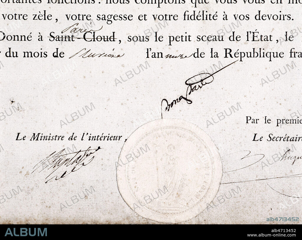 'Signature de Napoleon BONAPÄRTE (1769-1821) datee de 1803 (XIXeme s., 19eme s., 19e s.) Credit Collection Vav/KHARBINE-TAPABOR.