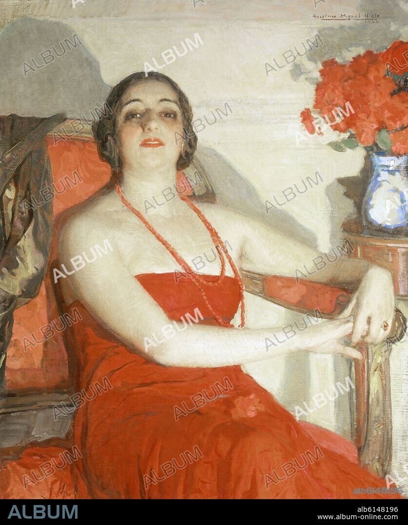 ANSELMO MIGUEL NIETO (1881-1964). DAMA DE ROJO - 1924.