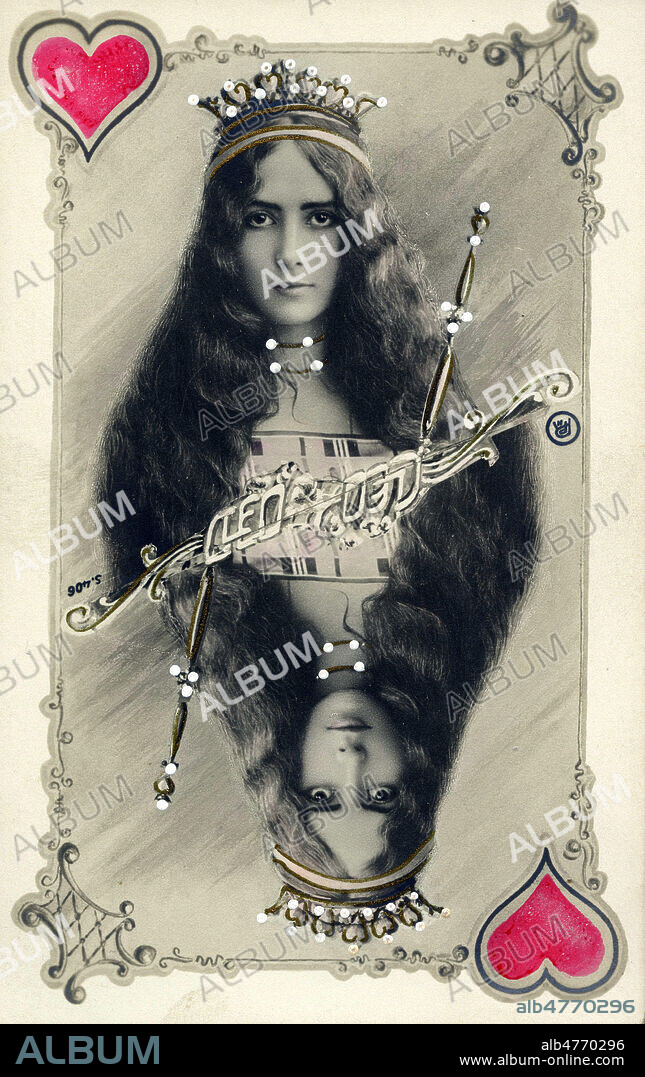 Dame de coeur, CLEO de MERODE . Illustration par anonyme pour une carte postale vers 1905. Credit : Jean Vigne/KHARBINE-TAPABOR.