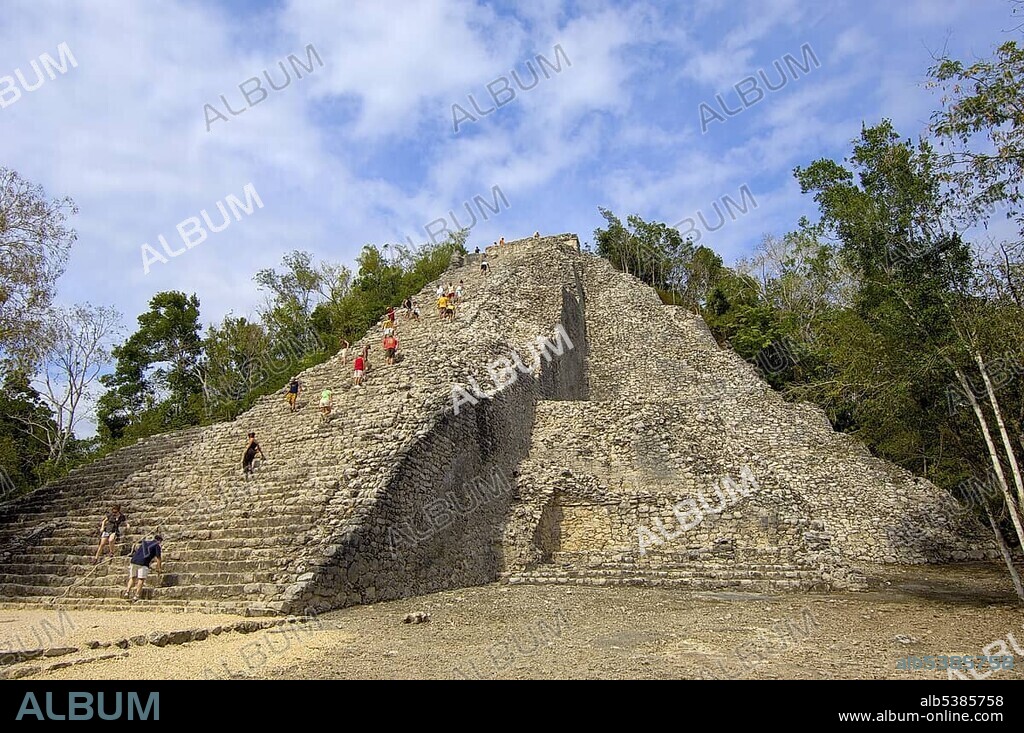Nohoch Mul Pyramid, Mayan ruins of Coba, Quintana Roo state, Mayan Riviera, Yucatan Peninsula, Mexico, Central America.
