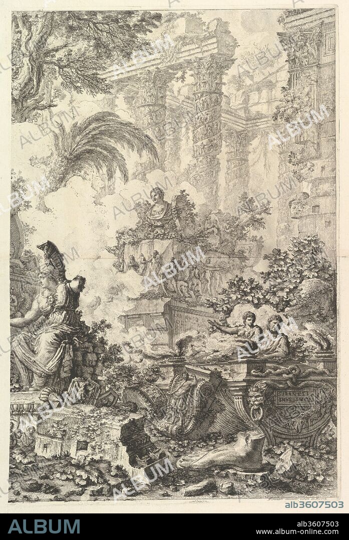 Frontispiece, with Statue of Minerva. Artist: Giovanni Battista Piranesi (Italian, Mogliano Veneto 1720-1778 Rome). Series/Portfolio: Vedute di Roma (Views of Rome). Date: ca. 1748.