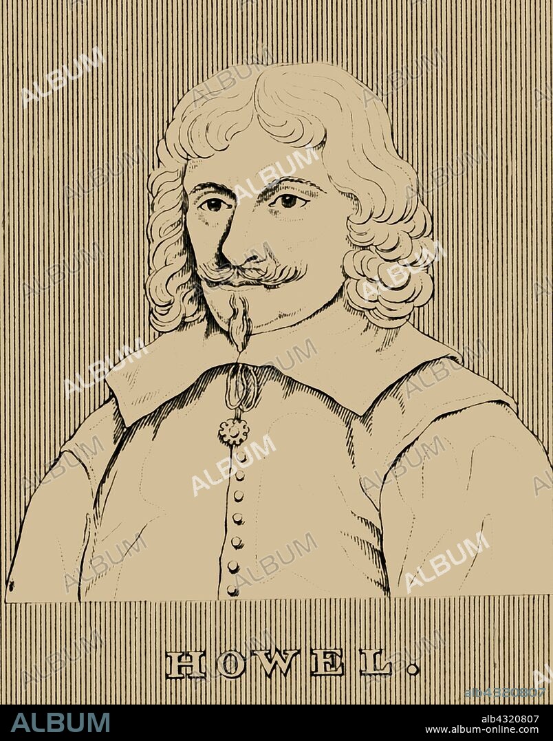 'Howel', (c1594-1666), 1830. Lawrence Howell (c1664-1722)  British clergyman and author educated at Jesus College, Oxford. Schoolmaster  ordained priest in 1712, Circulated pamphlets critical of  George I and the Church of England. Arrested and found guilty, sentenced and imprisoned to three years without bail, he died in Newgate Prison. From "Biographical Illustrations", by Alfred Howard. [Thomas Tegg, R. Griffin and Co., J. Cumming, London, Glasgow and Dublin, 1830].