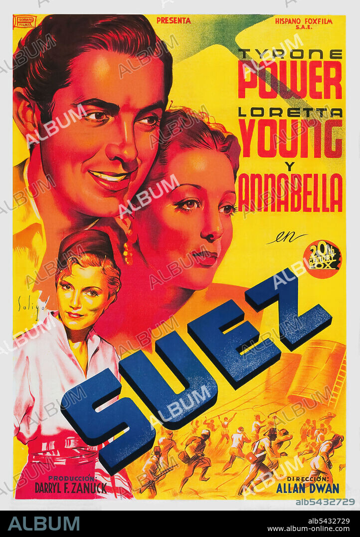 ANNABELLA, LORETTA YOUNG and TYRONE POWER in SUEZ, 1938, directed by ALLAN DWAN. Copyright 20TH CENTURY FOX.
