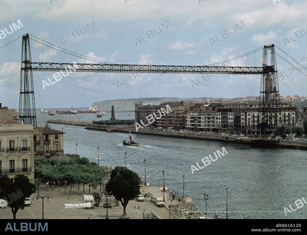 ALBERTO PALACIO (1856-1939). PUENTE COLGANTE TAMBIEN LLAMADO PUENTE VIZCAYA- 1893 - UNE PORTUGALETE CON GETXO - FOTO AÑOS 80.