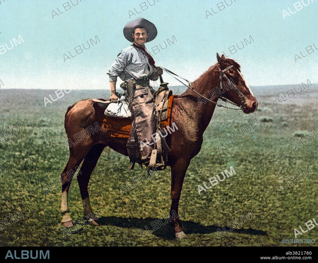 The historic American cowboy of the late 19th century arose from the vaquero traditions of northern Mexico and became a figure of special significance and legend. By the late 1860s, following the American Civil War and the expansion of the cattle industry, former soldiers from both the Union and Confederacy came west, seeking work, as did large numbers of restless white men in general. A significant number of African-American freedmen also were drawn to cowboy life, in part because there was not quite as much discrimination in the west as in other areas of American society at the time. The average cowboy earned approximately a dollar a day, plus food, and, when near the home ranch, a bed in the bunkhouse, usually a barracks-like building with a single open room. Over time, the cowboys of the American West developed a personal culture of their own, a blend of frontier and Victorian values that even retained vestiges of chivalry. Such hazardous work in isolated conditions also bred a tradition of self-dependence and individualism, with great value put on personal honesty, exemplified in songs and poetry. Detroit Publishing Company, 1898-1905.