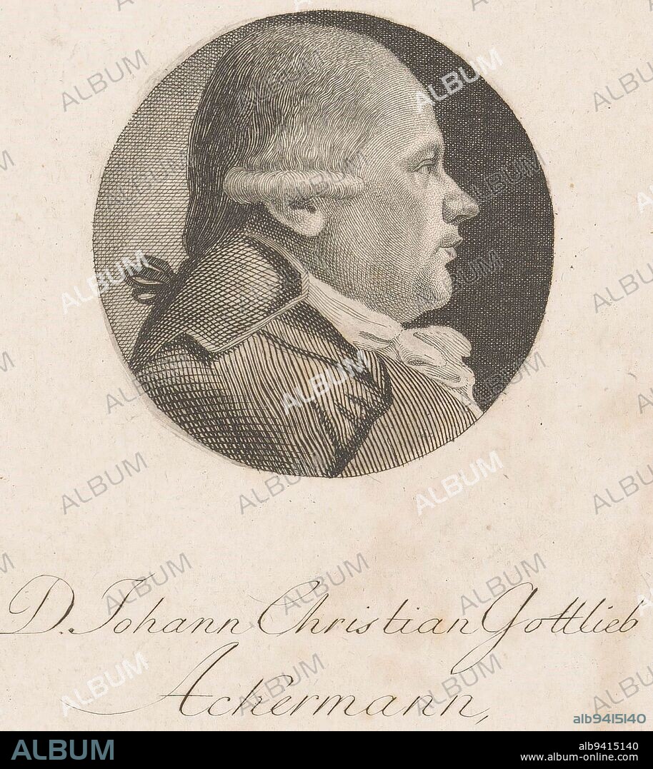 Portrait of Johann Christian Gottlieb Ackermann, Christoph Wilhelm Bock, 1796, print maker: Christoph Wilhelm Bock, (mentioned on object), Christoph Wilhelm Bock, (mentioned on object), , Neurenberg, 1796, paper, engraving, h 155 mm - w 94 mm.