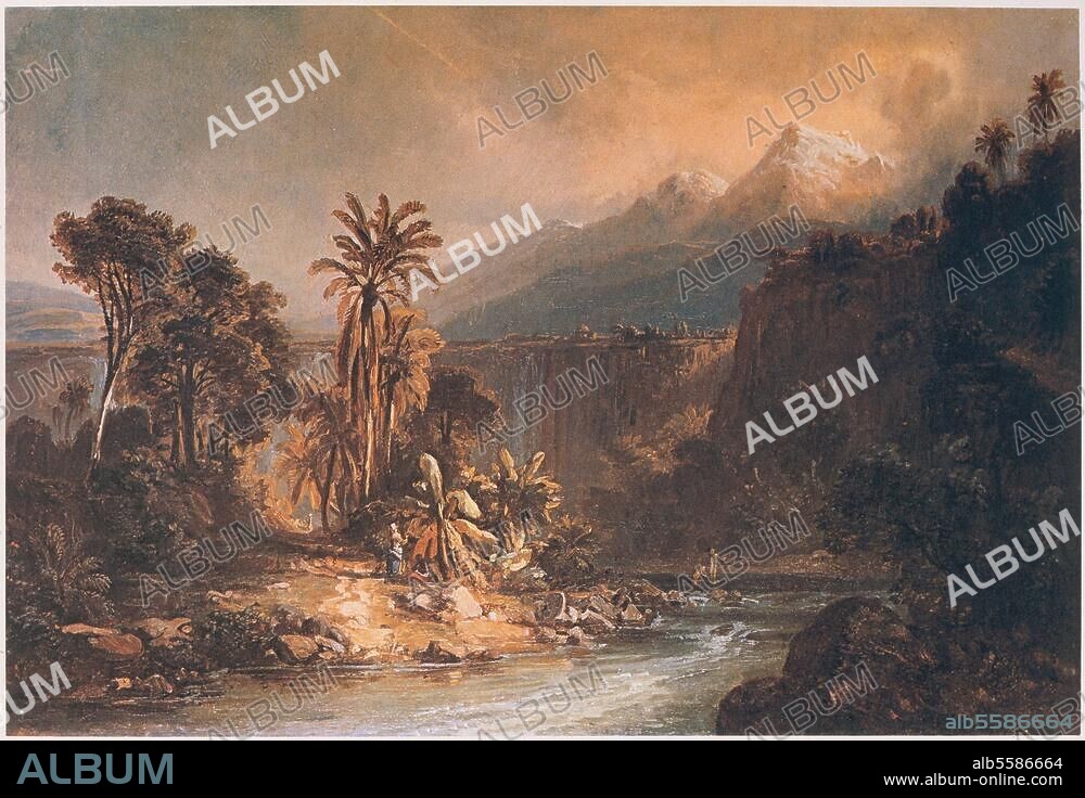 Merida (Venezuela). "Landschaft mit der Hochebene von Merida". (Rio Chama mit der Kordillere von Merida). Gemälde von Ferdinand Bellermann (1814-1889). Aus einer Serie von Reisebildern von der venzolanischen Expedition 1842/. 45. Öl auf Leinwand. Berlin, SMB, Alte Nationalgalerie.