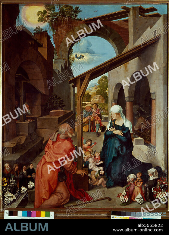 ALBRECHT DUERER. Dürer, Albrecht 1471-1528. "La Nativité". Panneau central du retable Paumgartner, après 1503. Sur bois, 155 × 126 cm. Munich, Alte Pinakothek.