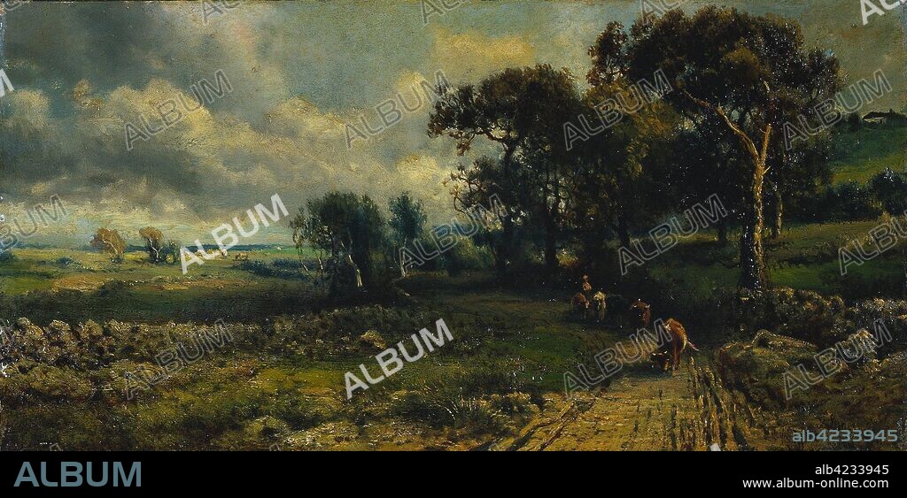 Fleecy Clouds, 1881. Imitator of George Inness (American, 1825-1894). Oil on canvas; unframed: 25.5 x 51 cm (10 1/16 x 20 1/16 in.).