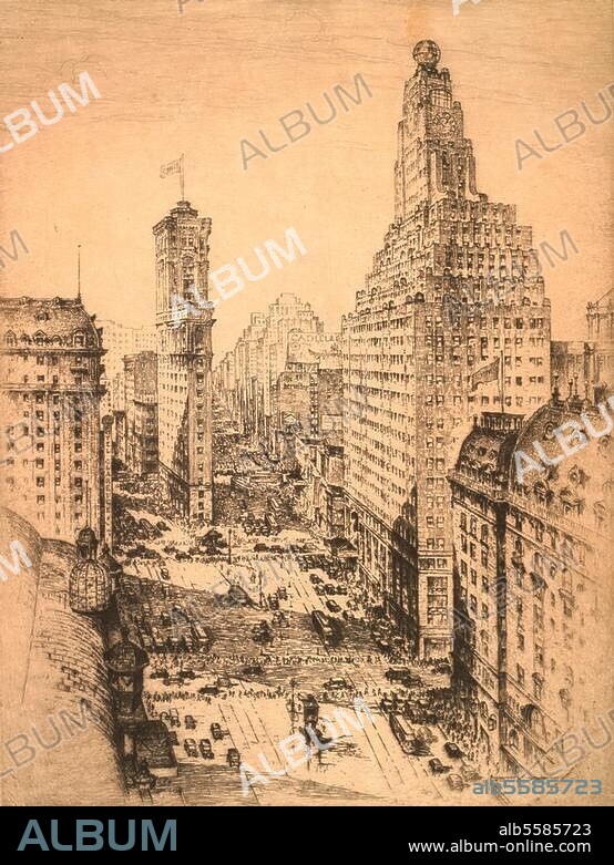 New York (USA), Broadway. "New York, Times Square (Broadway) ". Etching, signed: "A. Schulz (?). C. 1920. 35 × 26,7 cm. Berlin, Sammlung Archiv für Kunst und Geschichte.