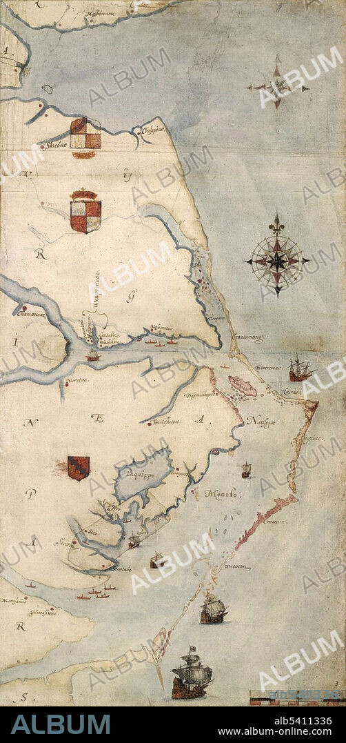 John White's map of the Roanoke Colony area, c. 1585. The first colony on Roanoke Island was established by governor Ralph Lane in 1585. Following the failure of the 1585 settlement, a second colony led by John White landed on the same island in 1587, and became known as the Lost Colony due to the unexplained disappearance of its population.