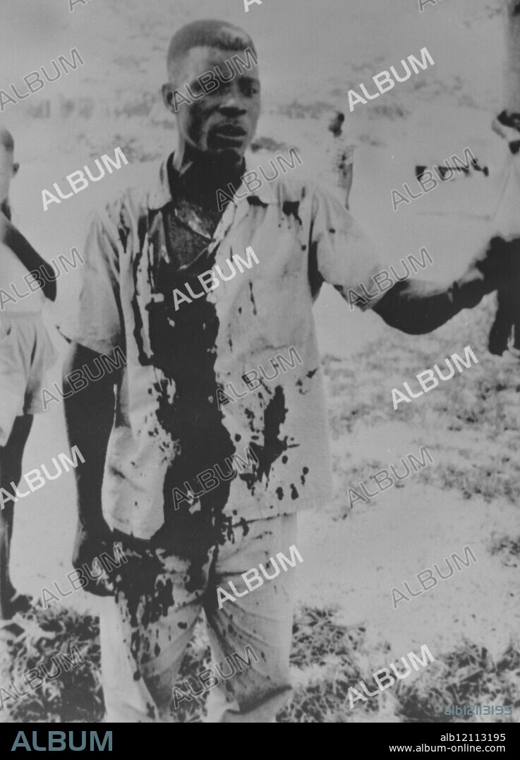SCENE MEMBER OF KASAVUBU PTY AFTER HE BEEN SET UPON BY LUM LEOPOLDVILLE. 8 DECEMBER 1960.
