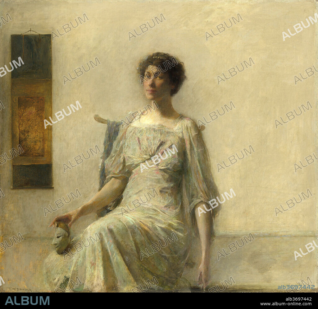 THOMAS WILMER DEWING. Lady with a Mask. Dated: 1911. Dimensions: overall: 56.2 × 61.3 cm (22 1/8 × 24 1/8 in.)  framed: 91.4 × 96.8 × 8.3 cm (36 × 38 1/8 × 3 1/4 in.). Medium: oil on canvas.