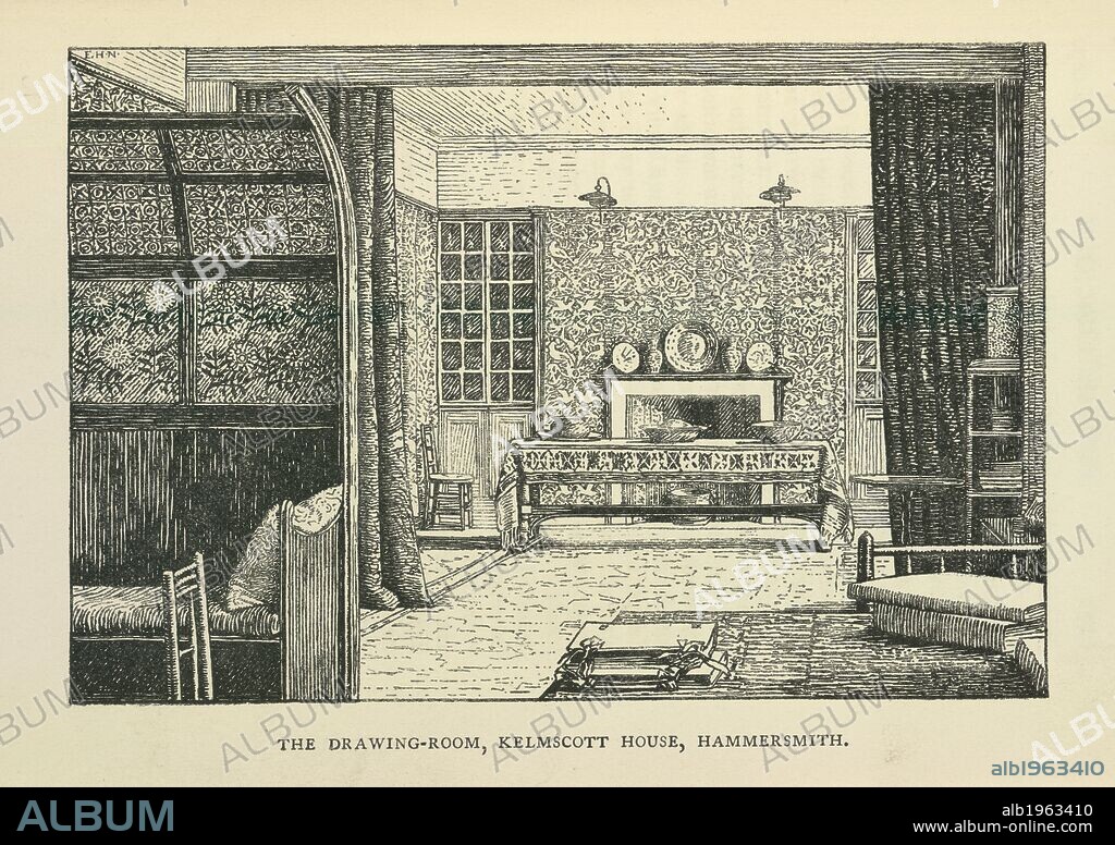 JOHN WILLIAM MACKAIL. The drawing-room, Kelmscott House, Hammersmith. The Life of William Morris. Longmans & Co.: London, 1899. Source: 10854.h.12 volume 1, opposite 372. Language: English.