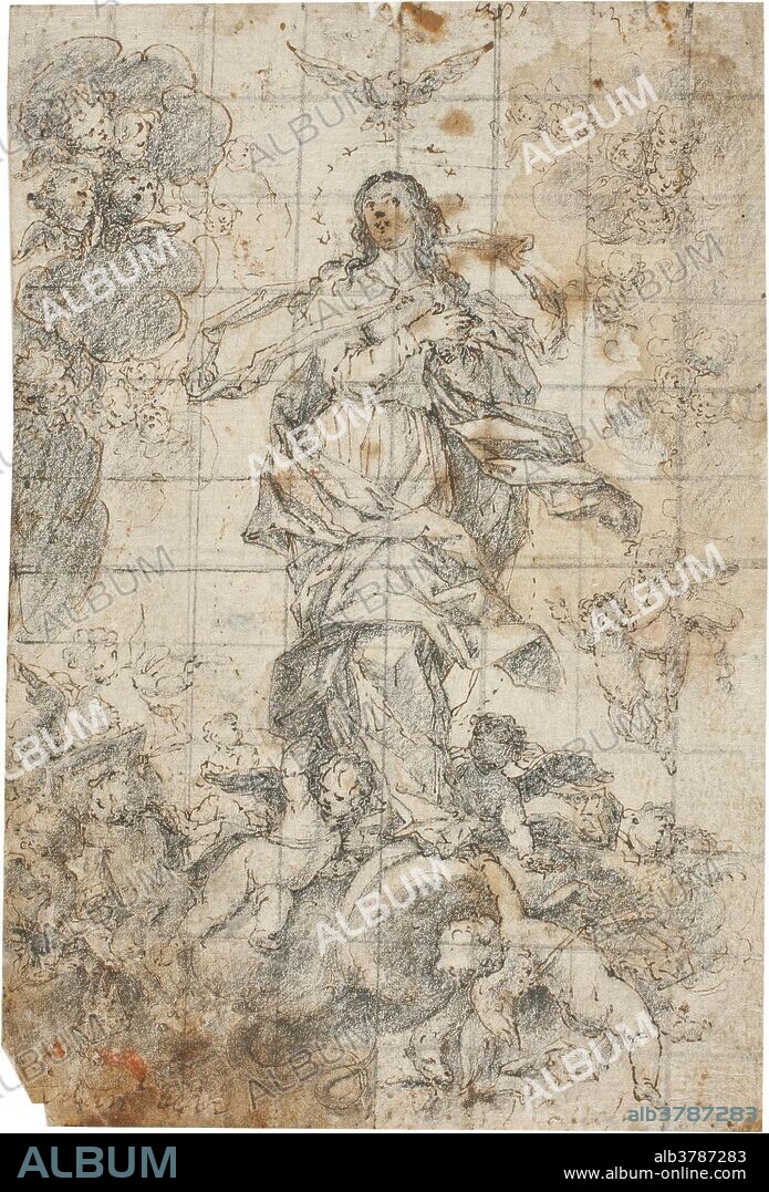 Manuel de la Calleja / 'La Inmaculada Concepción'. 1719. Pluma, Preparado a lápiz, Tinta, Cuadriculado sobre papel, 155 x 105 mm.