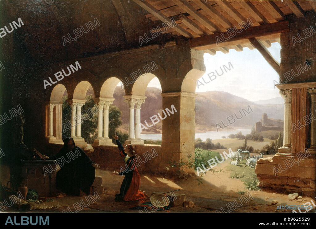 FLEURY-FRANCOIS RICHARD. 'The Hermitage of Vancouleurs', 1819. Joan of Arc (c1412-1431), Maid of Orleans, French patriot and martyr, consulting the hermit about the mission that she must accomplish.  From the Musee du Louvre, Paris.