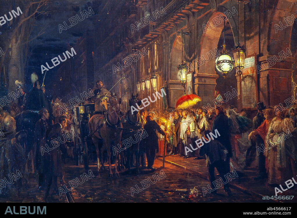 JULI BORRELL I PLA. "La salida del viático" (1896-7) de Julio Borrell, recuerda el atentado anarquista en el Liceo.