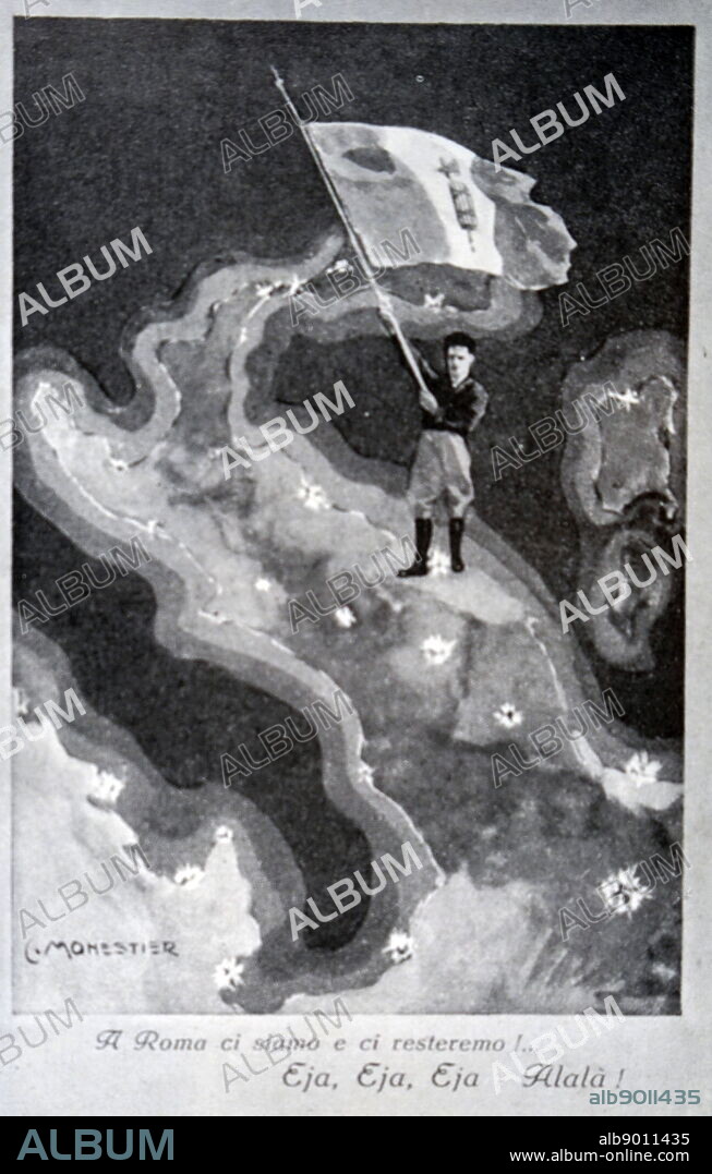 Propaganda poster with the Eja Eja Alalà war-cry invented by Gabriele D'Annunzio (1863-1938) an Italian writer, poet, journalist, playwright and soldier during the Great War. Dated 20th Century.