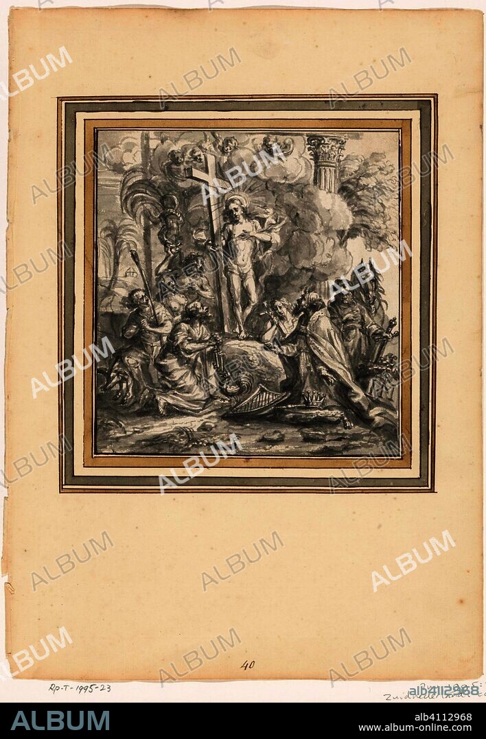 Christ in the limbo with Adam and Eve, the Lost Son, Peter, King David, Mary Magdalene and Paul. Draughtsman: anonymous. Dating: c. 1700. Place: Southern Netherlands. Measurements: h 176 mm × w 164 mm.