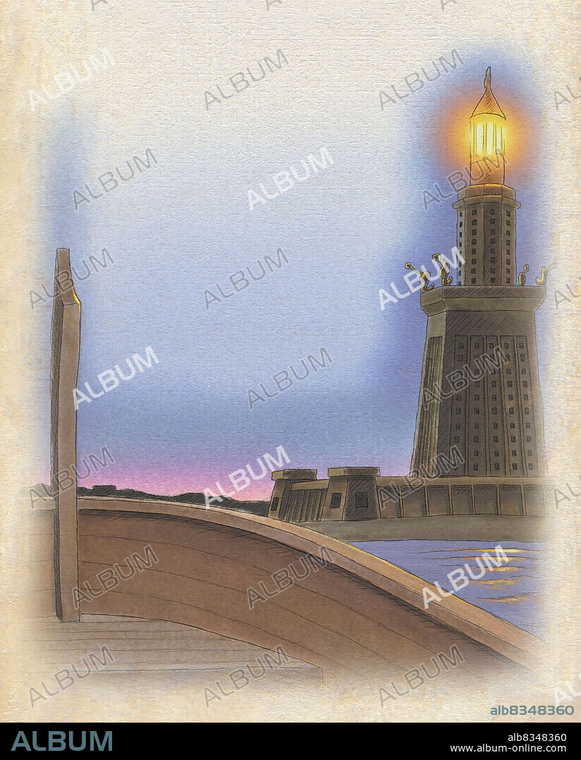 It is the Pharos (lighthouse) of Alexandria. This luminous tower is the symbol of a period rich in knowledge, a time in which the Hellenistic civilization shines brightly.