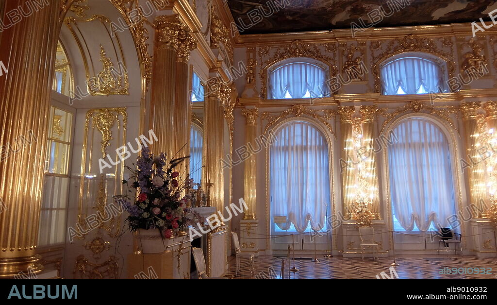 Interior of Catherine Palace, a Rococo palace located in the town of Tsarskoye Selo.
