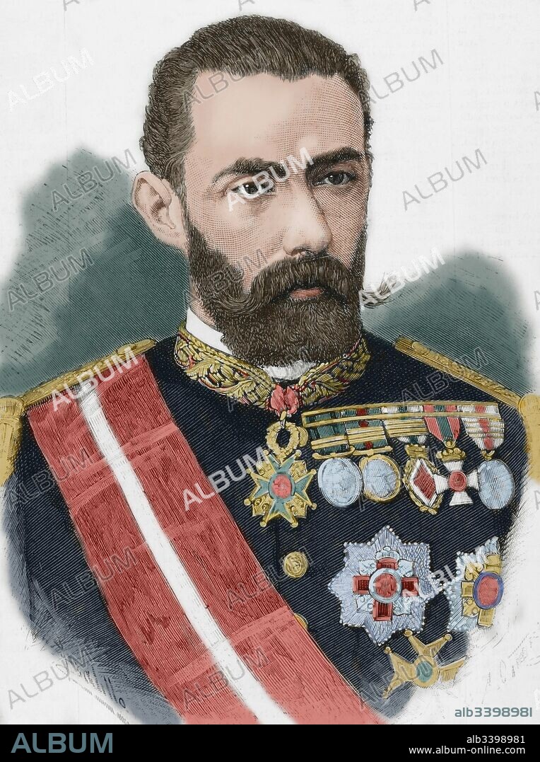 Antonio Daban y Ramírez de Arellano (1844-1902). Millitar y político español. Teniente General, Senador Vitalicio y Director General de la Guardia Civil. Retrato. Grabado por Arturo Carretero. La Ilustración Española y Americana, 1886. Coloreado.